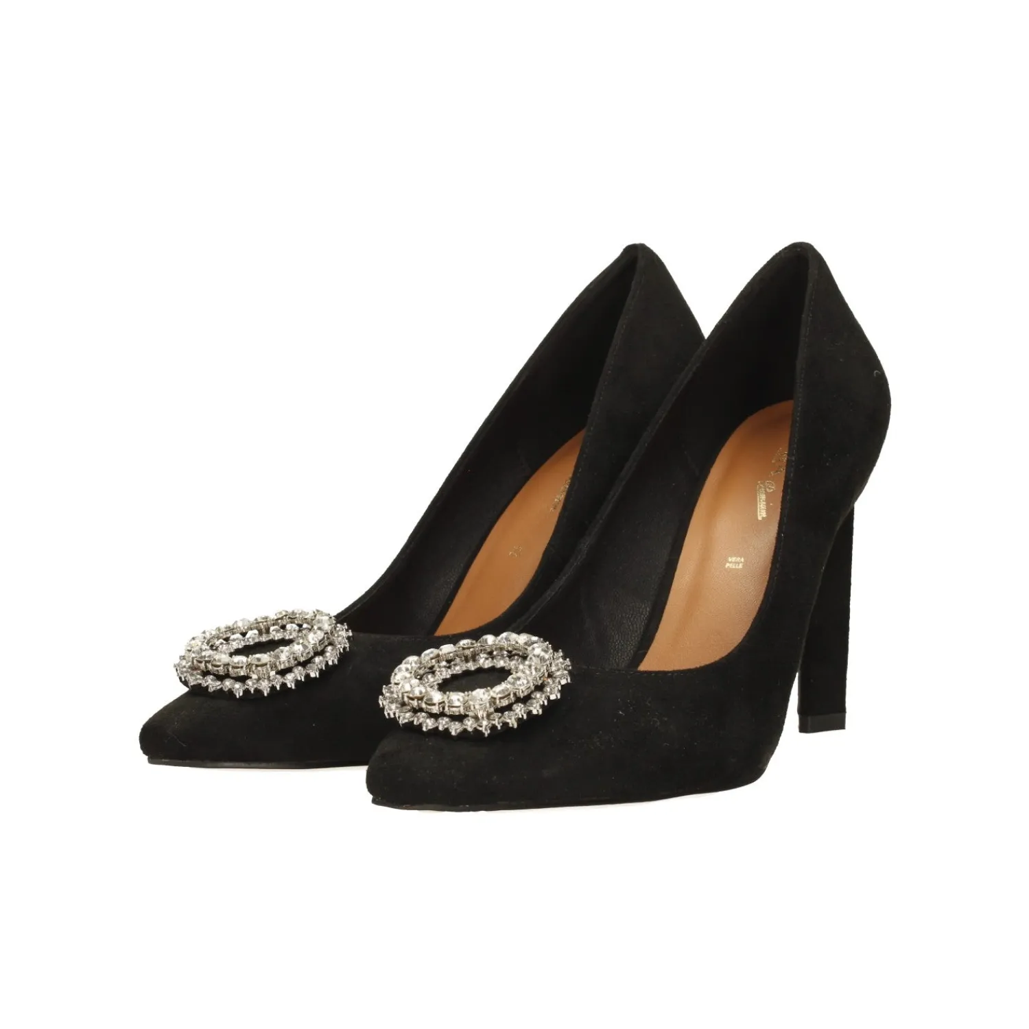 Décolleté>Tata Italia Décolleté in microfibra con pietre sulla punta. Tacco triangolare alto 10.5cm Nero