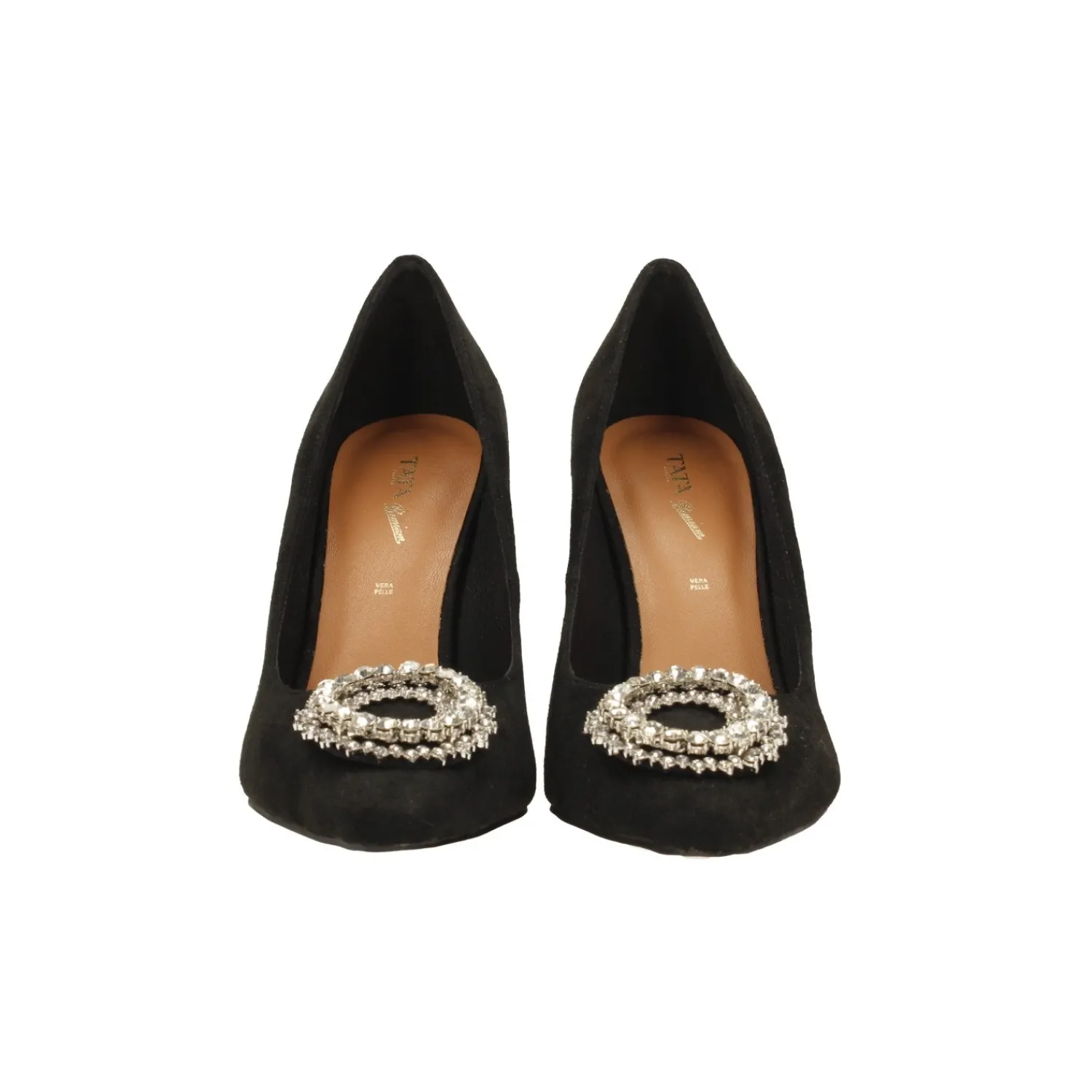 Décolleté>Tata Italia Décolleté in microfibra con pietre sulla punta. Tacco triangolare alto 10.5cm Nero