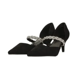 Décolleté|Articoli In Promozione>Tata Italia Décolleté scamosciate aperte ai lati con cinturino centrale con strass. Tacco alto 6cm Nero