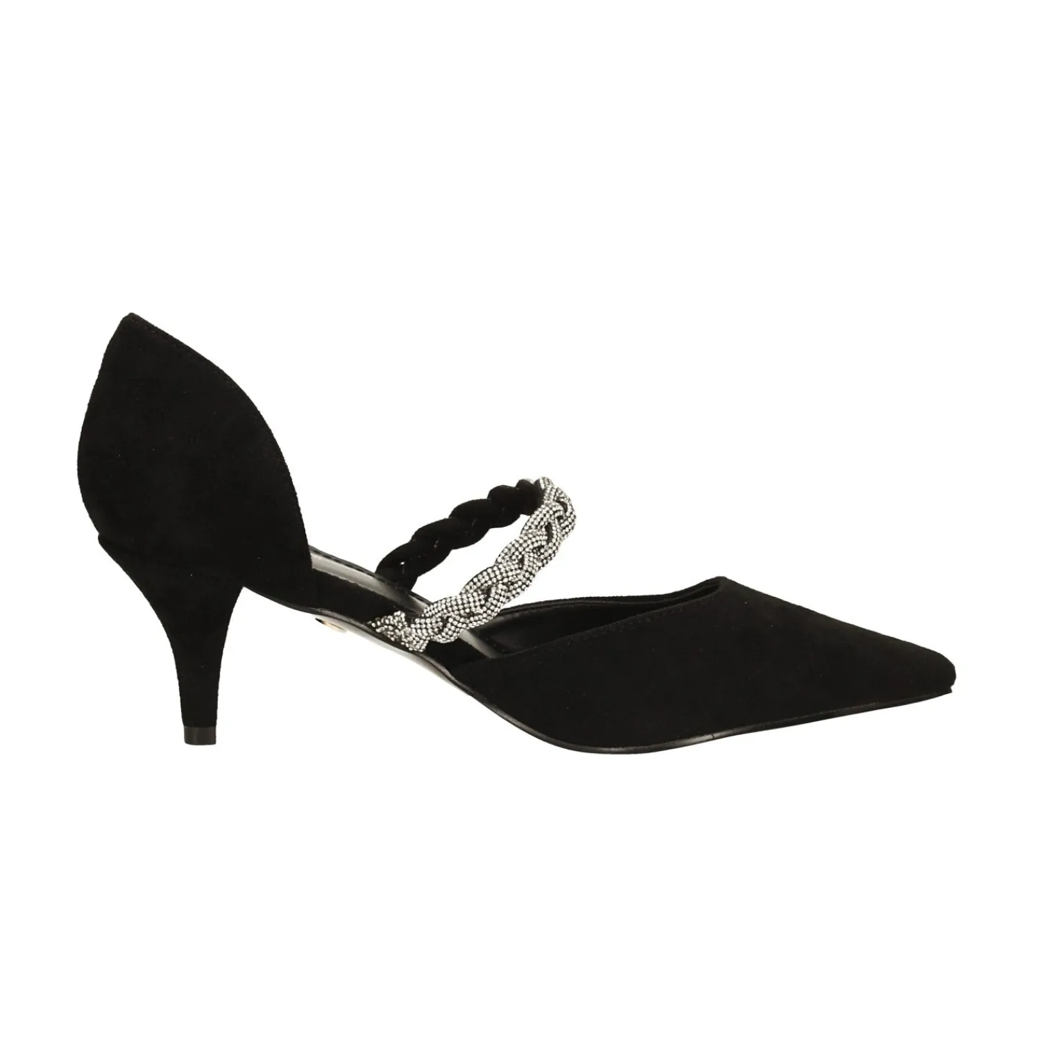 Décolleté|Articoli In Promozione>Tata Italia Décolleté scamosciate aperte ai lati con cinturino centrale con strass. Tacco alto 6cm Nero
