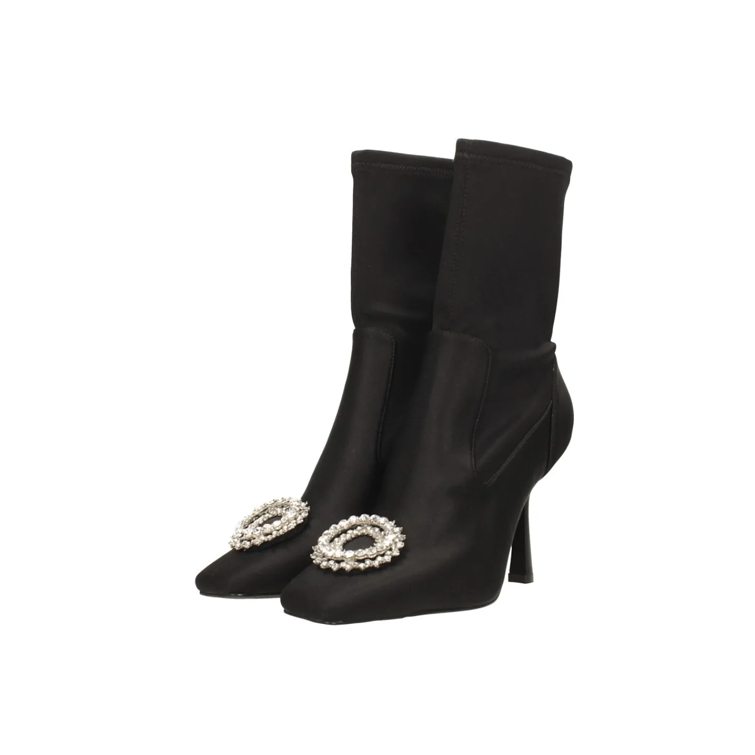 Stivali Bassi|Articoli In Promozione>Tata Italia Stivaletti alla caviglia in tessuto con decorazione in pietre luccicanti. Tacco alto 9.5cm Nero