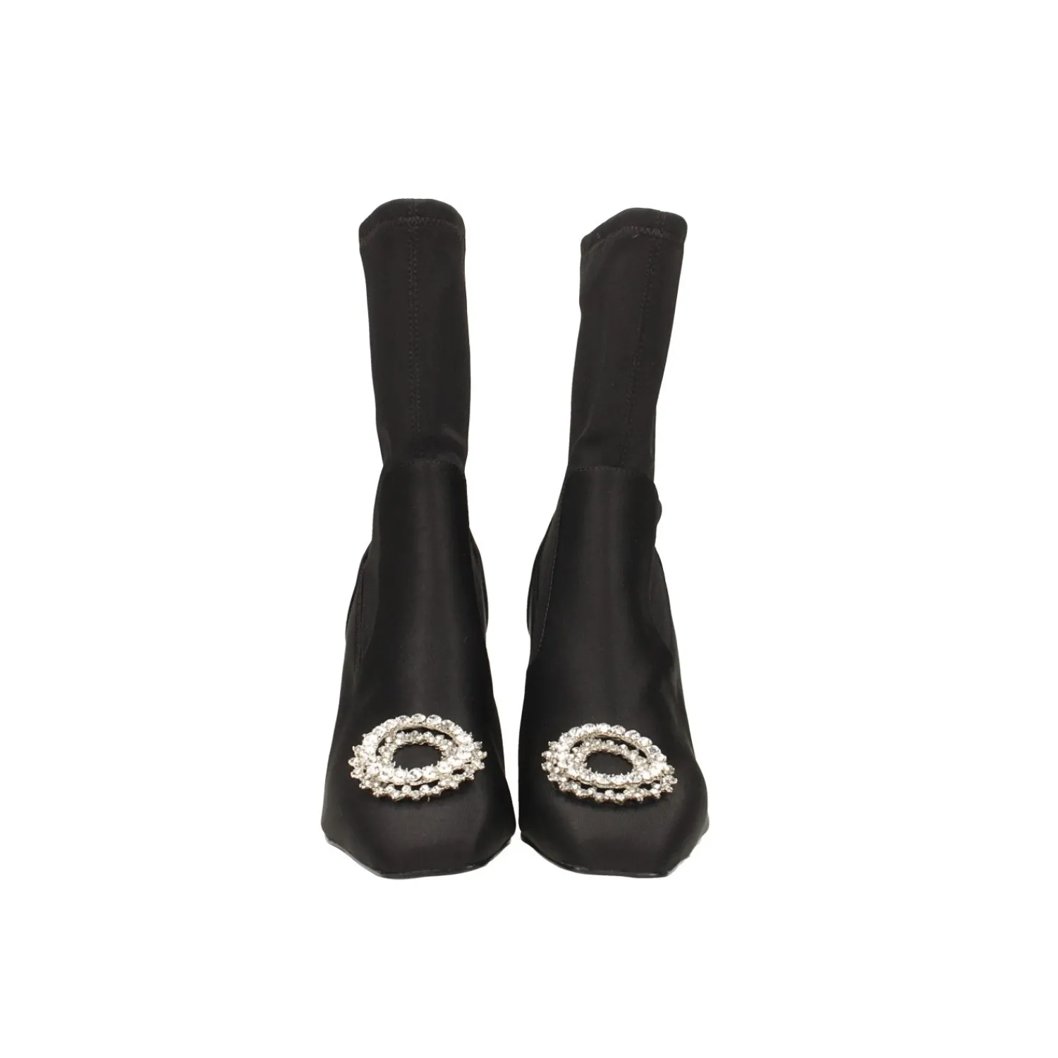 Stivali Bassi|Articoli In Promozione>Tata Italia Stivaletti alla caviglia in tessuto con decorazione in pietre luccicanti. Tacco alto 9.5cm Nero