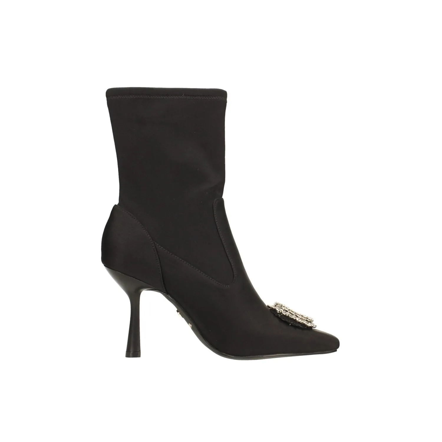Stivali Bassi|Articoli In Promozione>Tata Italia Stivaletti alla caviglia in tessuto con decorazione in pietre luccicanti. Tacco alto 9.5cm Nero