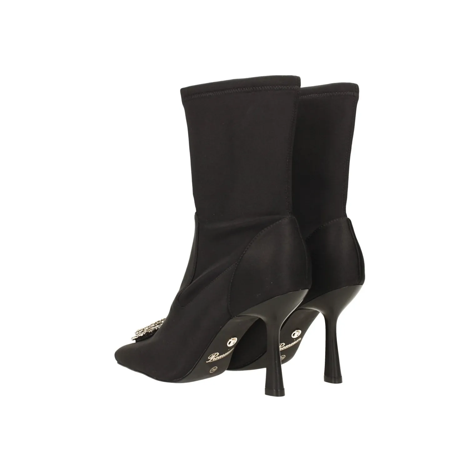 Stivali Bassi|Articoli In Promozione>Tata Italia Stivaletti alla caviglia in tessuto con decorazione in pietre luccicanti. Tacco alto 9.5cm Nero